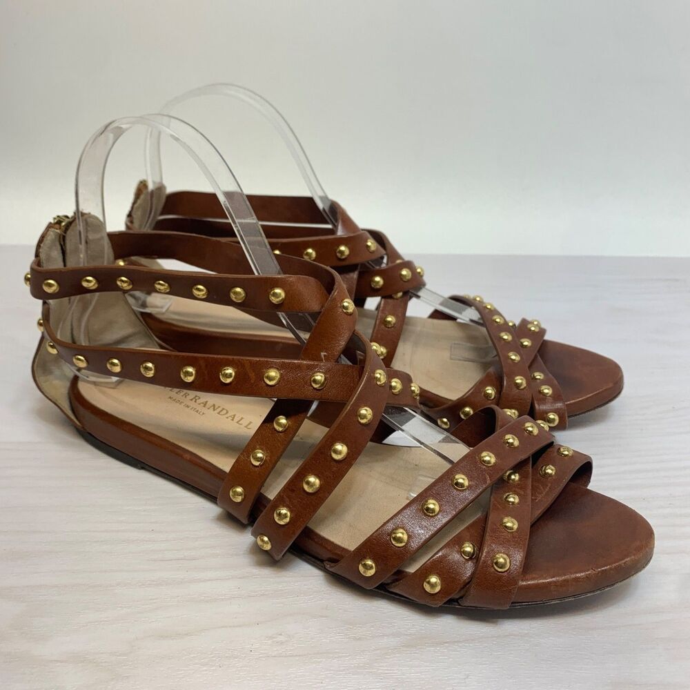 Loeffler‎ Randall Gladiator Sandals Womens Size 10 Brown Studded Strappy